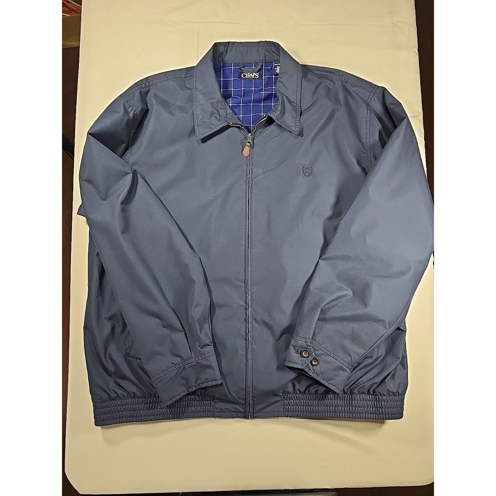 Chaps Ralph Lauren Harrington Jacket Mens‎ 2XL Navy Blue Full Zip Plaid liner